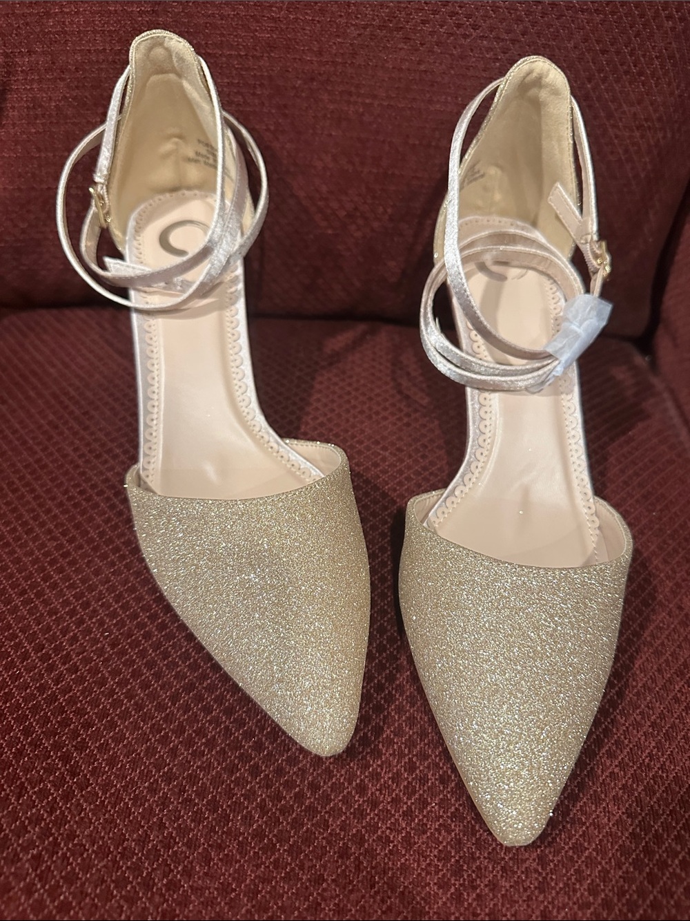 Rose gold Glitter Pointed Toe Ankle Strap Women's Heels